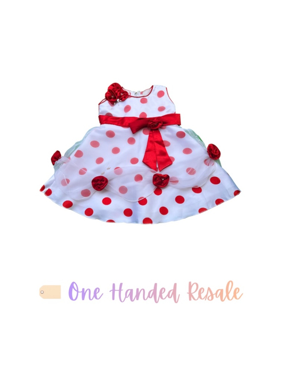 🌹 Toddler Girls Red Polka Dot White Satin Sash Party Dress Girls 16